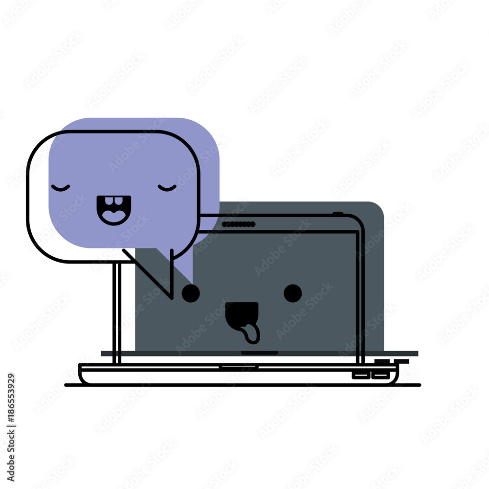 kawaii laptop computer with kawaii speech dialogue in watercolor silhouette kawaii laptop computer with kawaii speech dialogue in watercolor silhouette