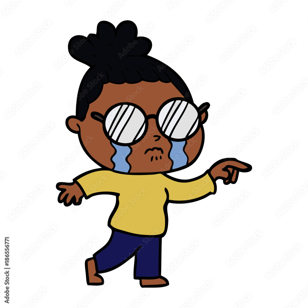 cartoon crying woman wearing spectacles