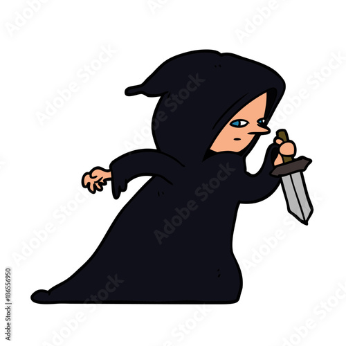 cartoon assassin in dark robe