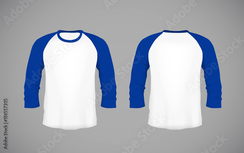 Men's slim-fitting long sleeve baseball shirt. Blue Mock-up design template for branding.