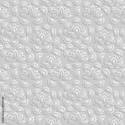 Seamless 3D white floral  pattern   vector. Endless texture can be used for wallpaper  pattern fills  web page  background   surface textures.