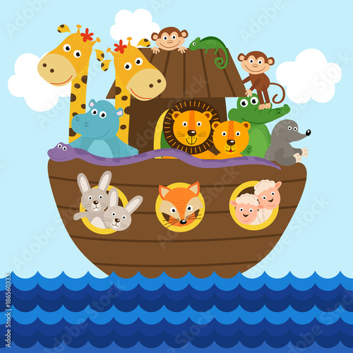 Noah's ark full of animals aboard  - vector illustration, eps
