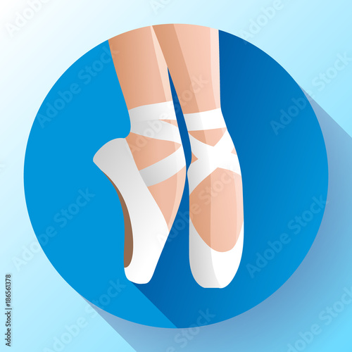 Ballet icon White pointes female ballet shoes flat Vector illustration of gym ballet shoes standing on tiptoes.