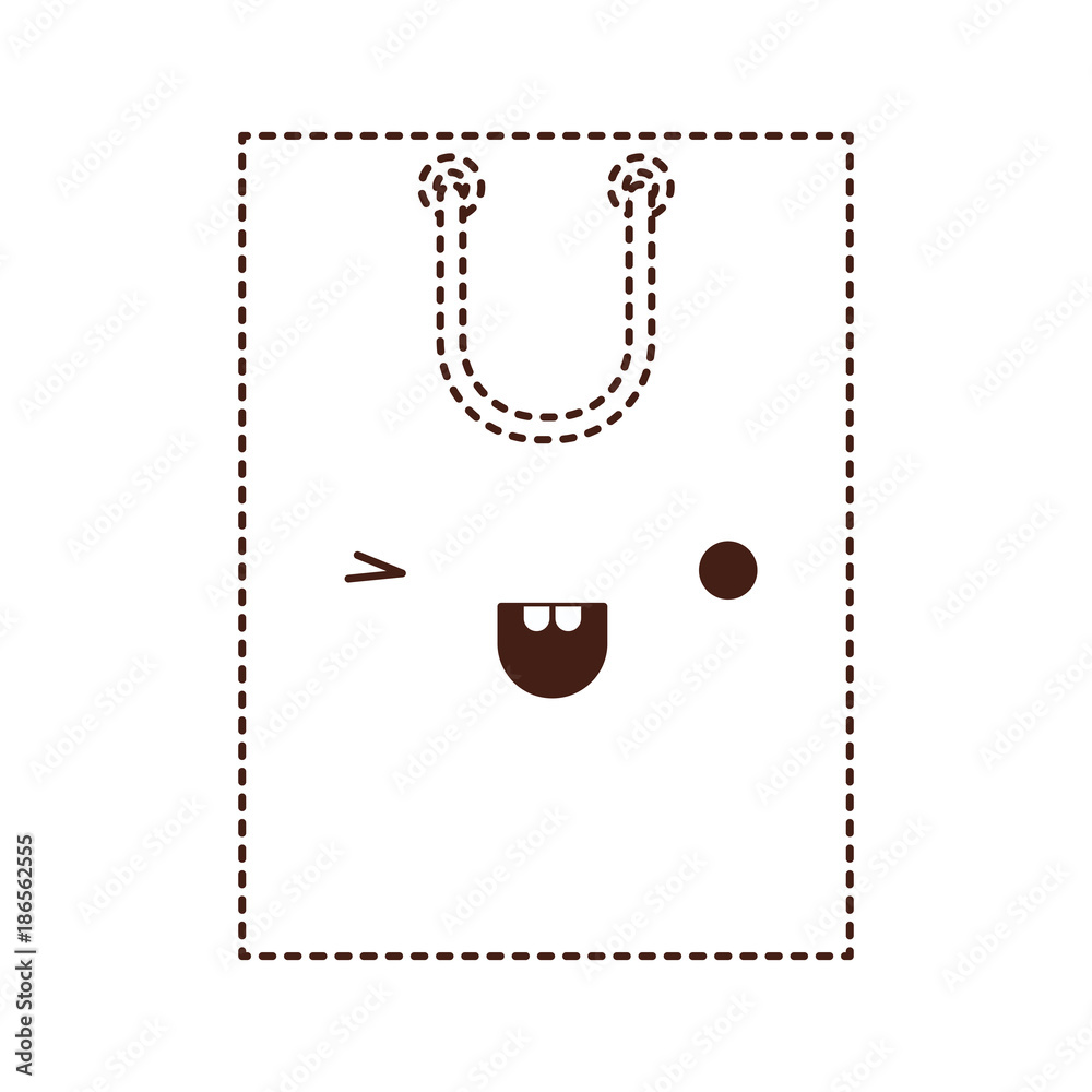 Fototapeta premium square kawaii shopping bag icon with handle in monochrome dotted silhouette