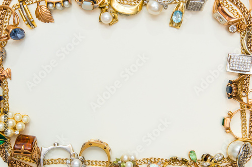 Fashion jewelry frame on white background