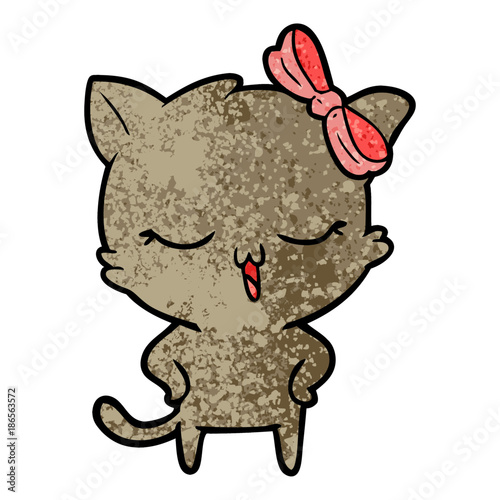 cartoon cat with bow on head and hands on hips