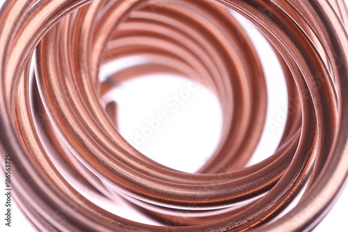 Copper Wire with Selective Focus Isolated on White Background