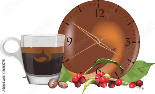 orario e tazzina del caffè con bacche