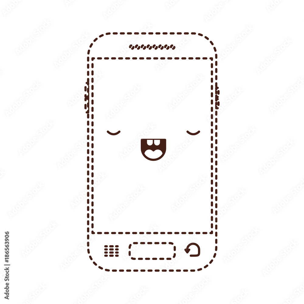 kawaii smartphone icon in monochrome dotted silhouette kawaii smartphone icon in monochrome dotted silhouette