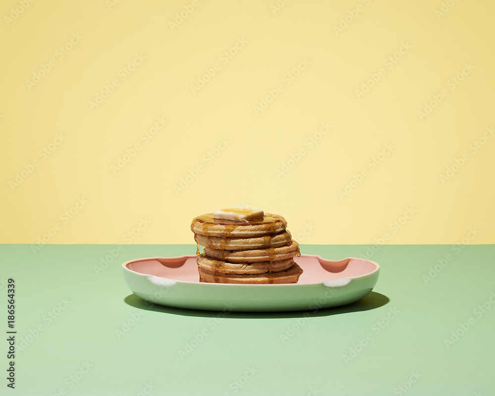 Stack of Pancakes Waffles with Syrup for Breakfast Stack of Pancakes Waffles with Syrup for Breakfast