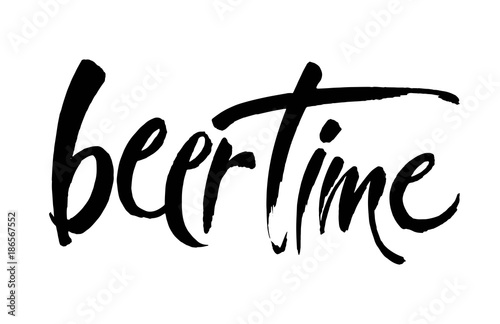 Beer Time.Illustration for web, poster, invitation to party. Handwritten modern brush lettering on white background.