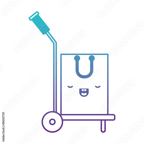 hand truck with kawaii shopping bag in degraded blue to purple color contour