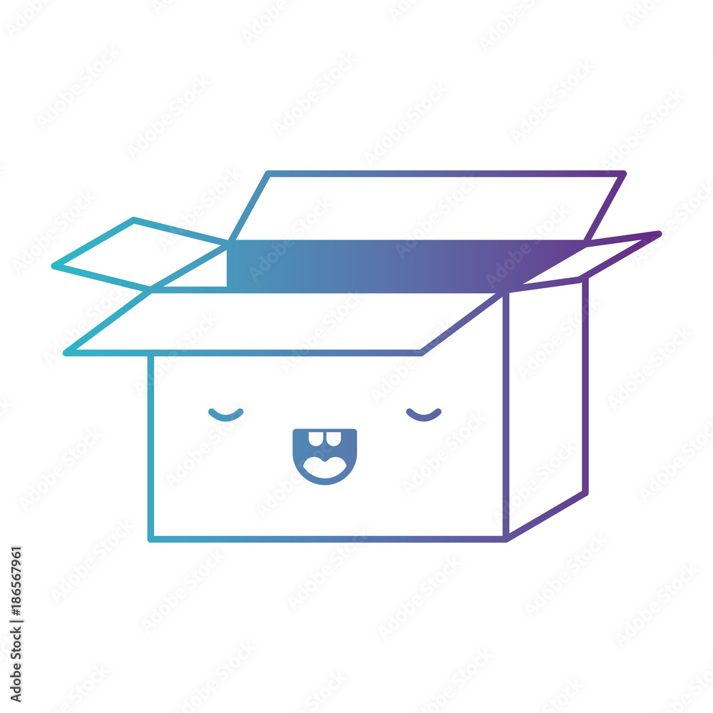 opened kawaii cardboard box in degraded blue to purple color contour opened kawaii cardboard box in degraded blue to purple color contour