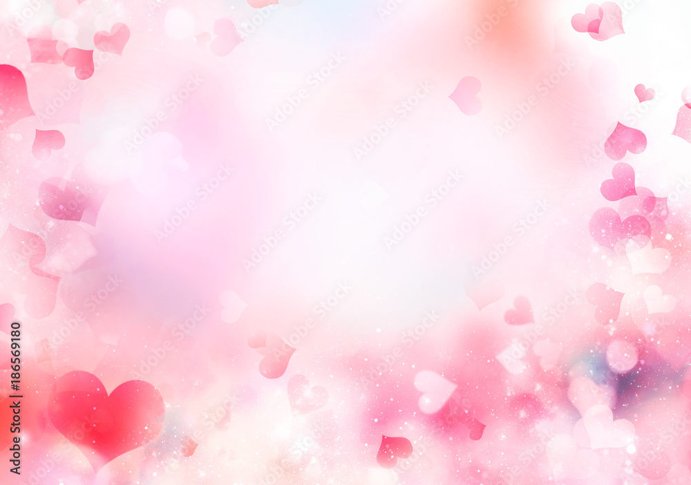 Blurred hearts pink valentine background.