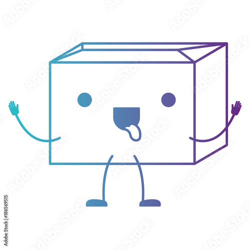 sealed kawaii animated cardboard box in degraded blue to purple color contour