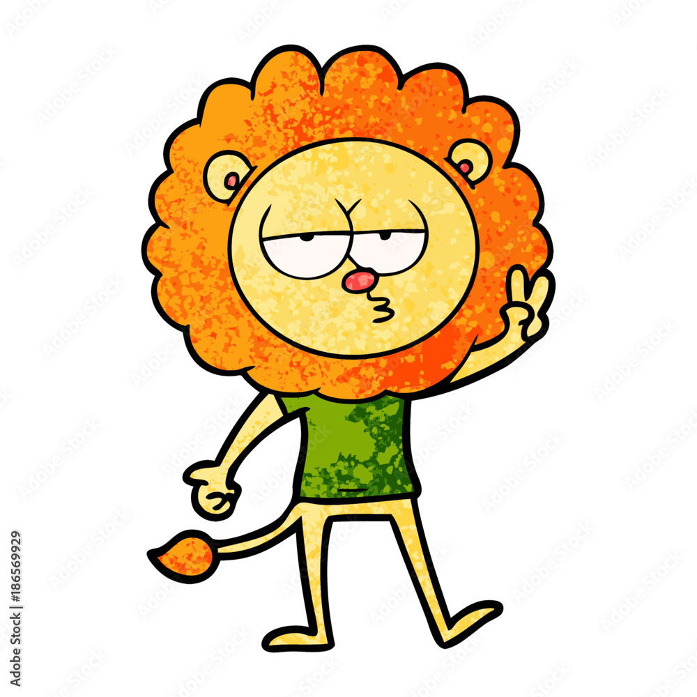 cartoon bored lion waving