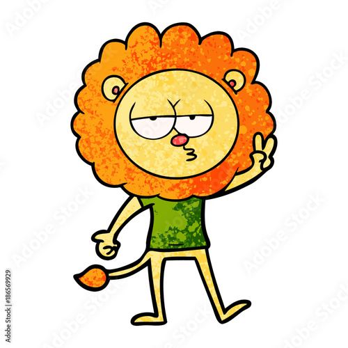 cartoon bored lion waving