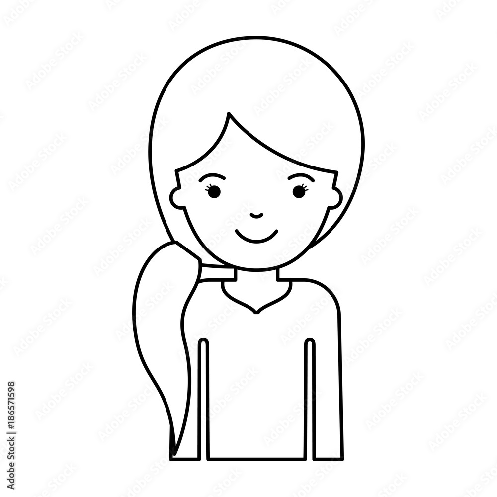 Obraz premium half body woman with pigtail hair in monochrome silhouette
