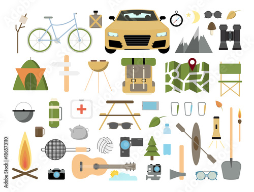 Hiking items set.
