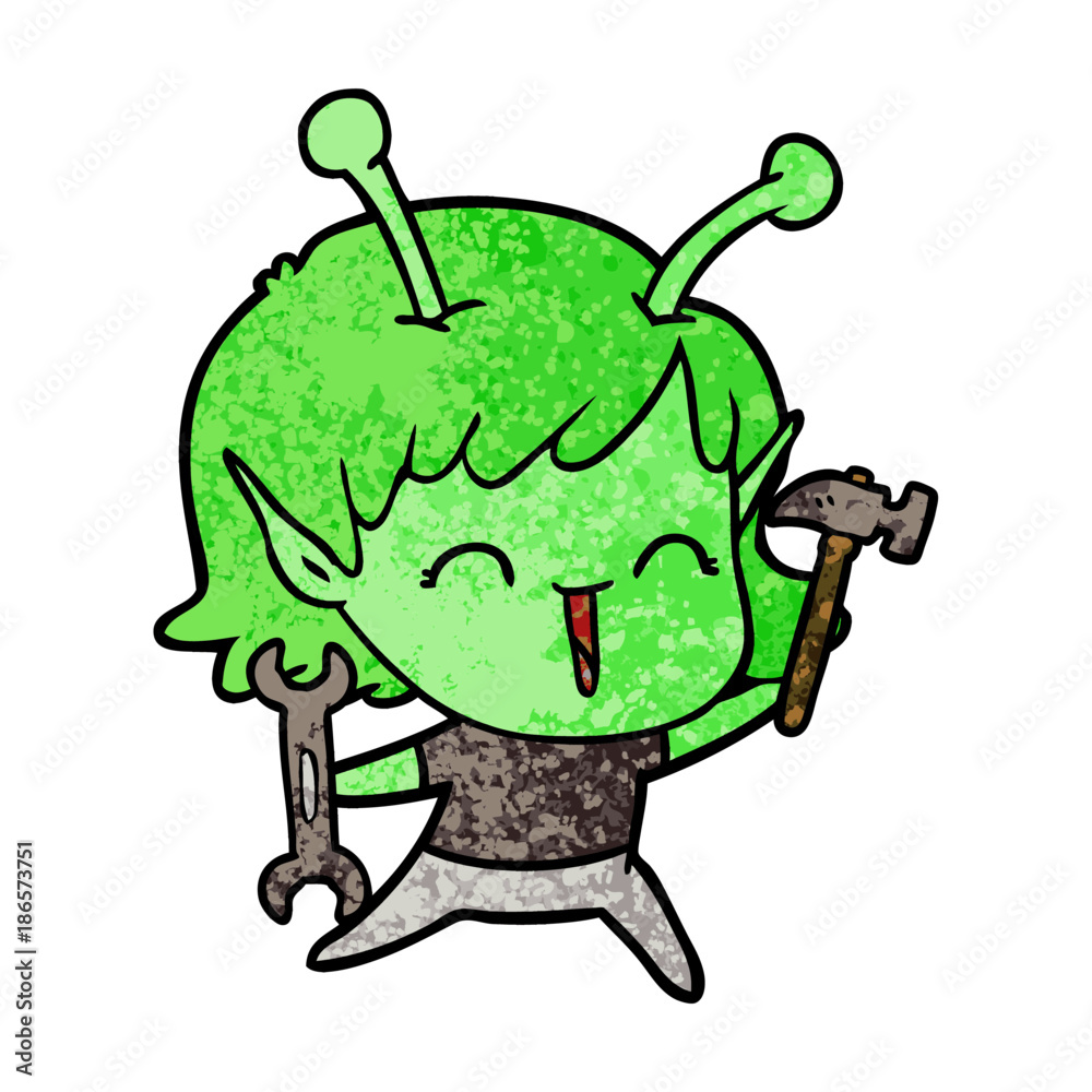 Fototapeta premium cartoon alien mechanic girl