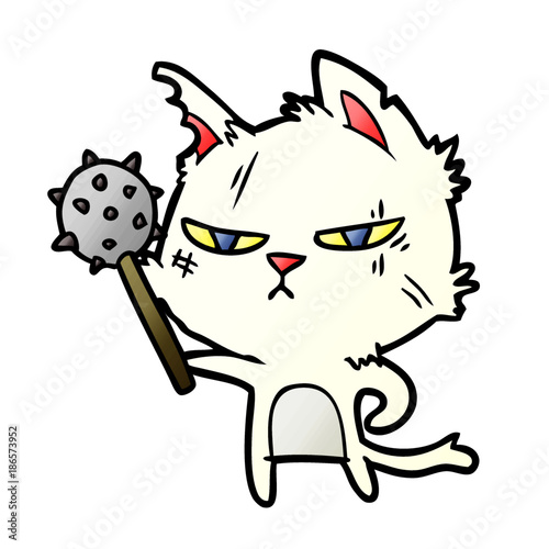 tough cartoon cat with mace
