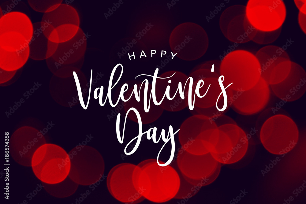 Happy Valentine's Day Celebration Text Over Red Duotone Bokeh Lights Background - obrazy, fototapety, plakaty 