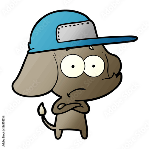 cartoon unsure elephant wearing trucker cap