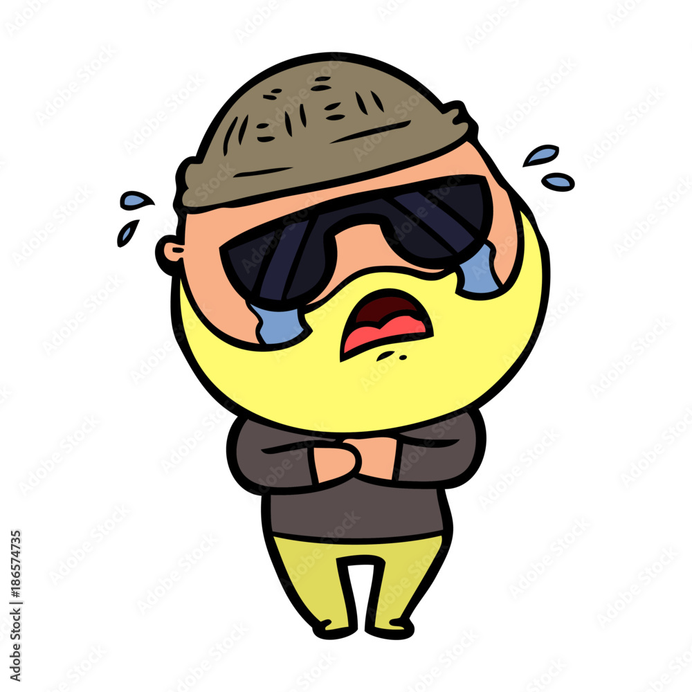 cartoon bearded man crying wearing sunglasses