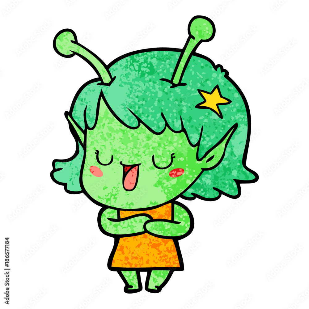happy alien girl cartoon