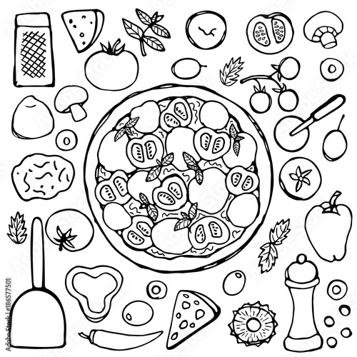 Hand Drawn Vegetarian Pizza