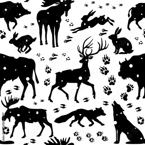 Seamless pattern with wild animals