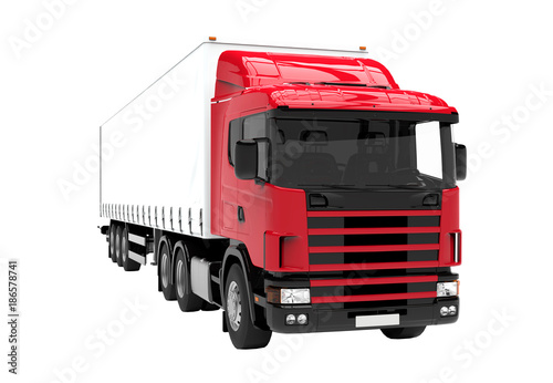 Red and white truck isolated on a white background