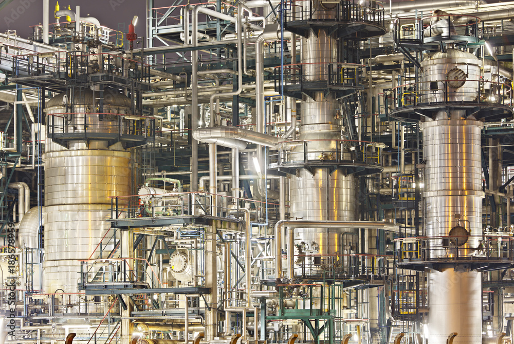 Chaotic Refinery Detail At Night