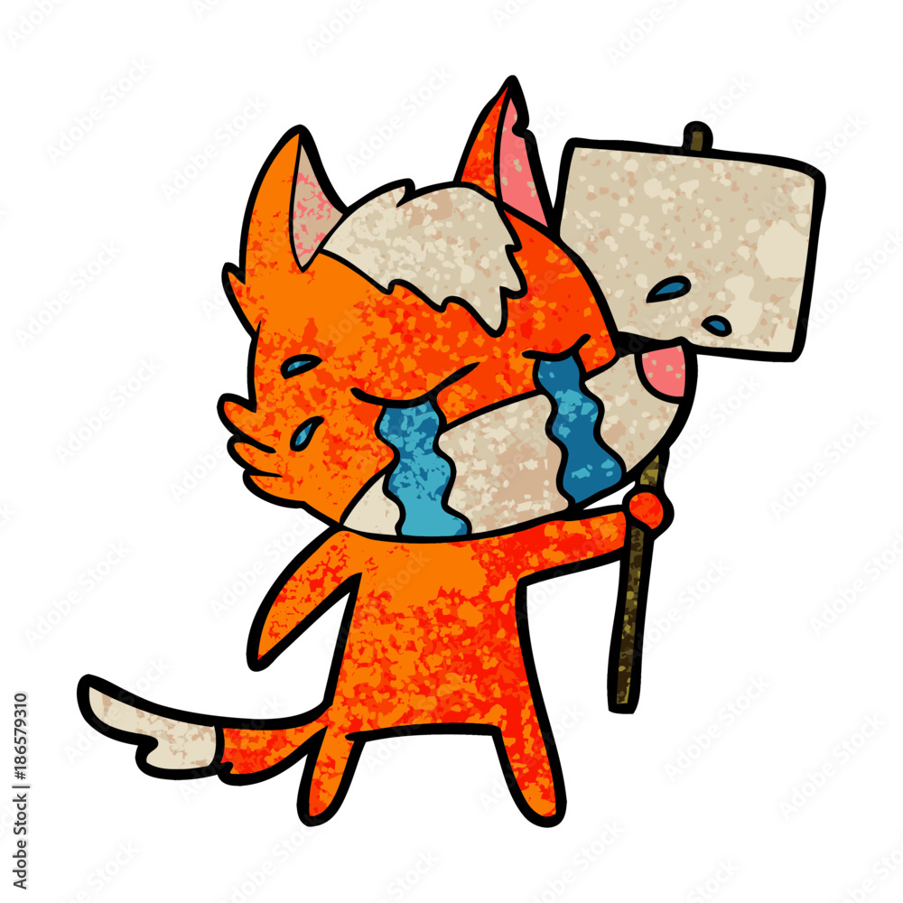 sad little fox cartoon character with protest sign sad little fox cartoon character with protest sign