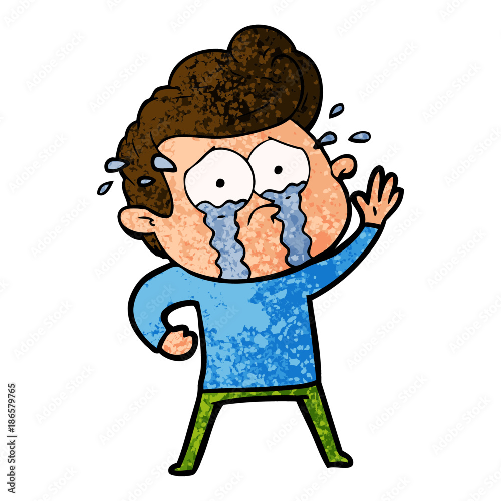 cartoon crying man waving