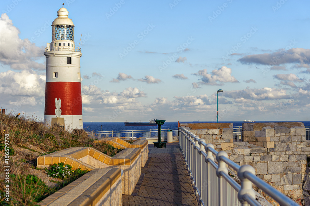 Lighthouse with promenade at Europa point in Gibraltar