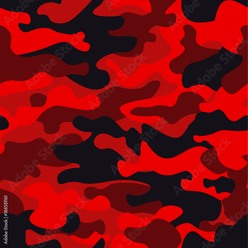 Camouflage military background. Camo bright red print texture - vector illustration. Abstract pattern seamless. Classic clothing style masking camo repeat print.