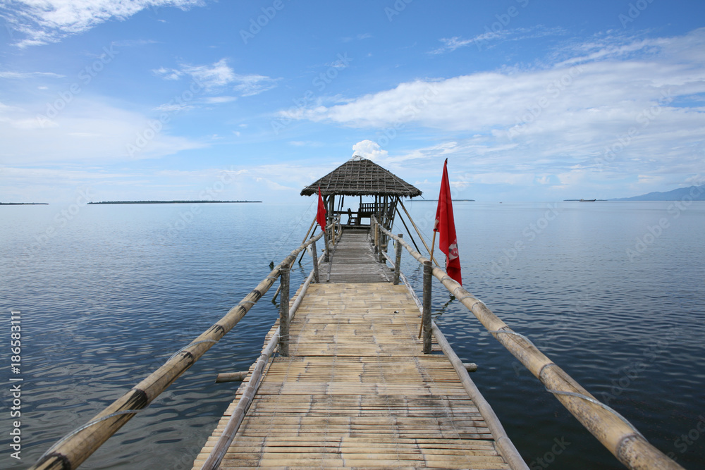 Naklejka premium Traditional pier structure over the ocean in the Philippines