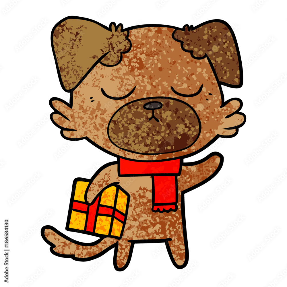 cute cartoon dog with christmas present cute cartoon dog with christmas present