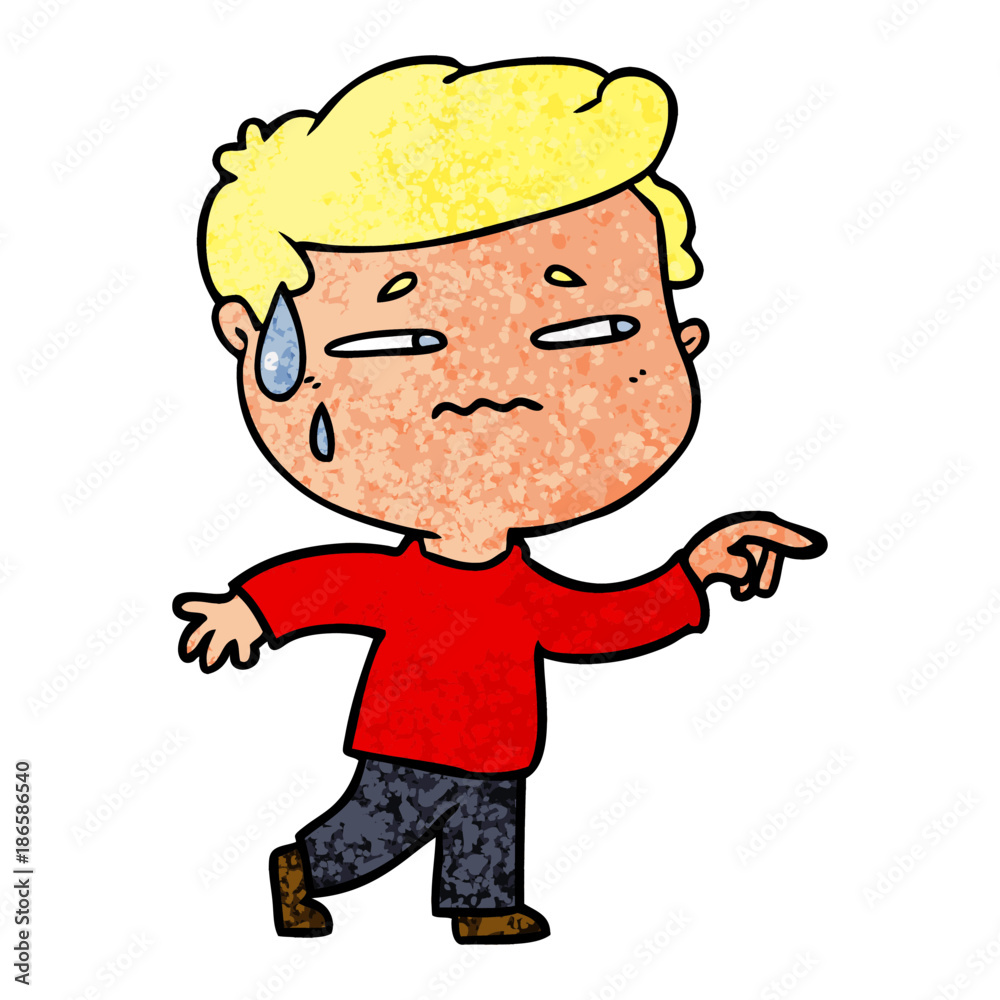 cartoon anxious man pointing