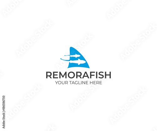Remora Fish and Shark Fin Logo Template. Sharksucker Vector Design. Sea Life Illustration