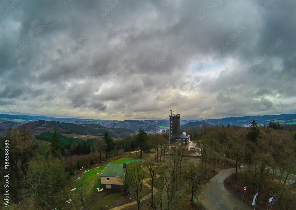 Aerial picture of the viewpoint Hohe Bracht in the region Sauerland in Germany