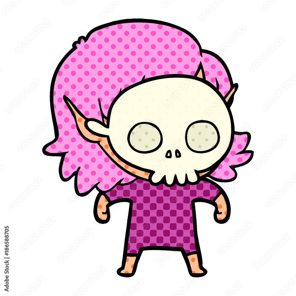 happy cartoon elf girl wearing skull mask happy cartoon elf girl wearing skull mask