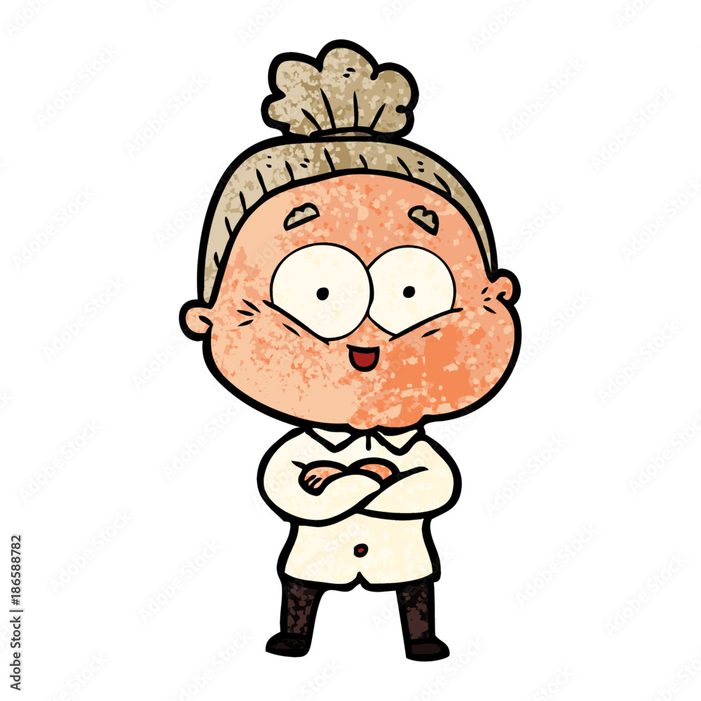 cartoon happy old woman