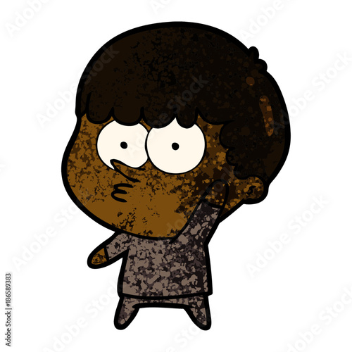 cartoon curious boy waving