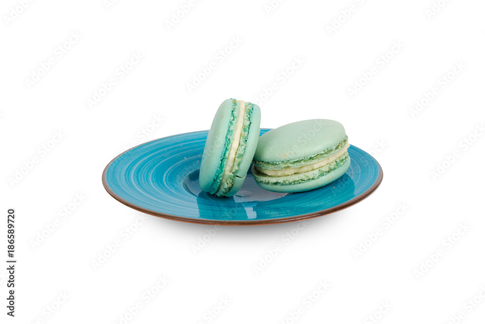 Yummy Macarons Served in Plate on White Yummy Macarons Served in Plate on White