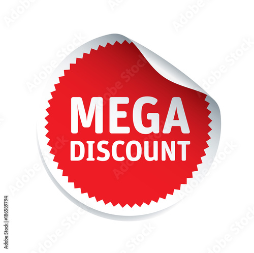 Red vector sticker and text Mega Discount
