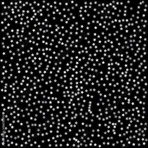 Pattern with silver stars on black background. Vector illustration.