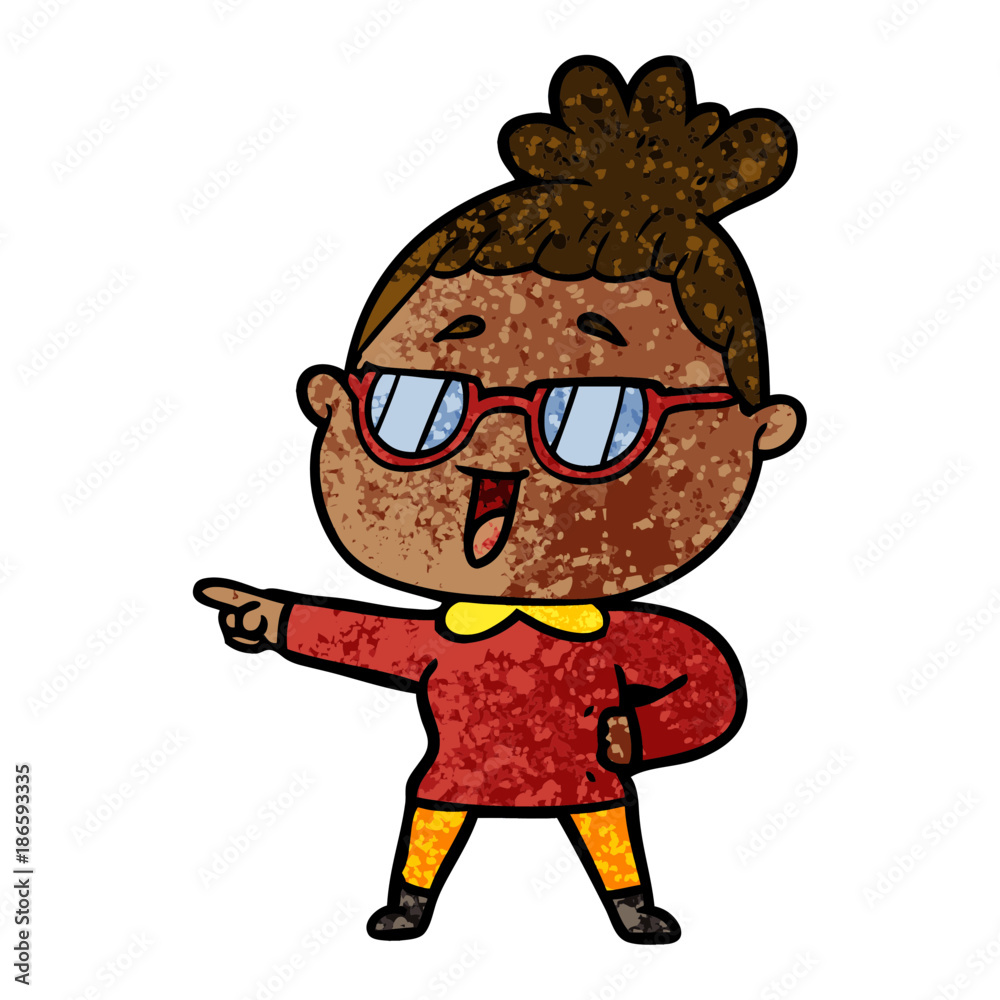 cartoon happy woman wearing spectacles cartoon happy woman wearing spectacles