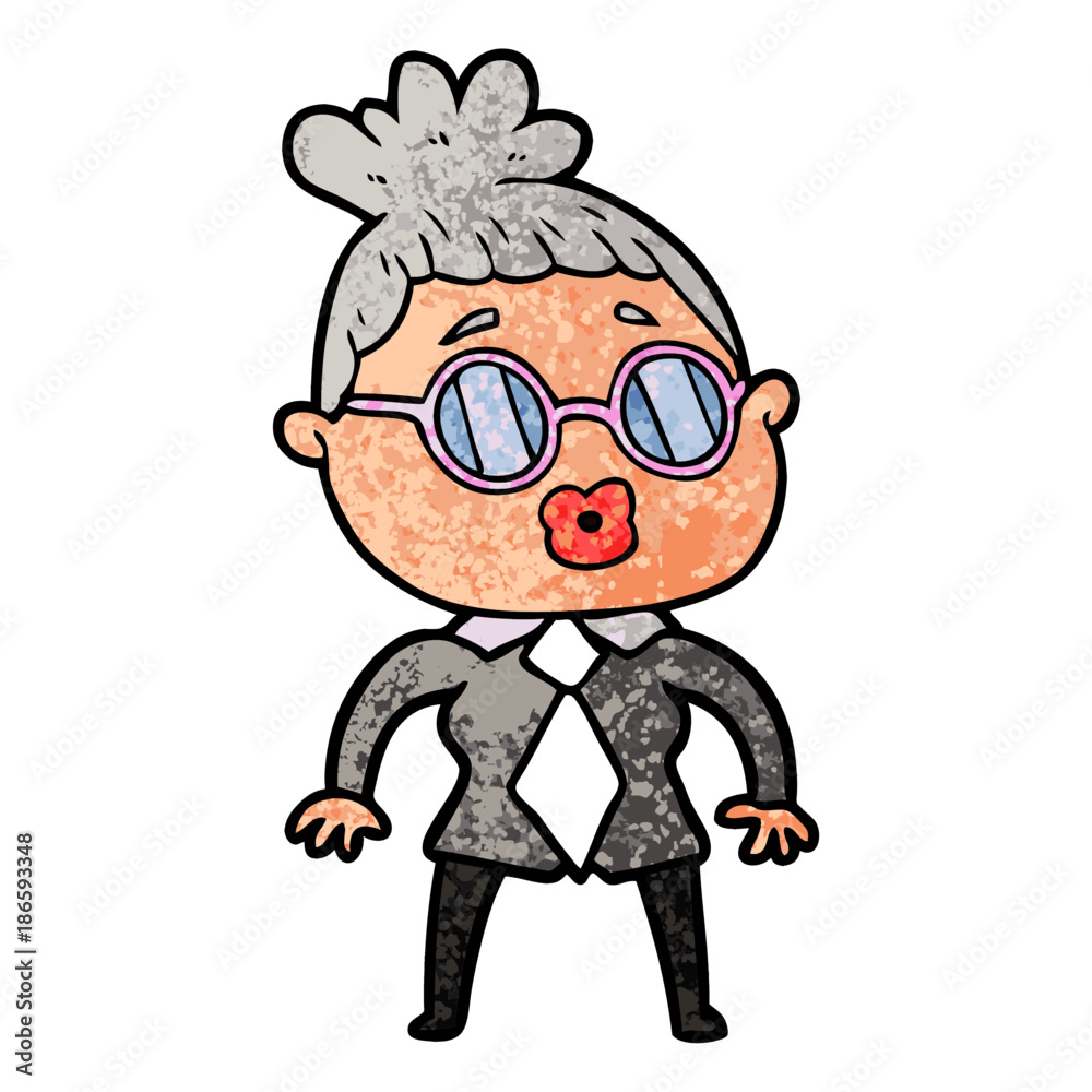 cartoon office woman wearing spectacles